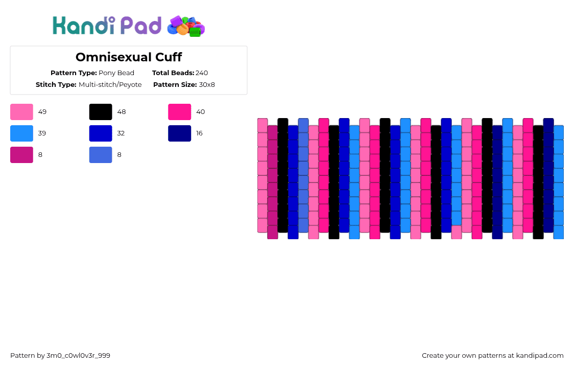 Omnisexual Cuff - Pony Bead Pattern by 3m0_0n4pawzzz on Kandi Pad - pink,purple