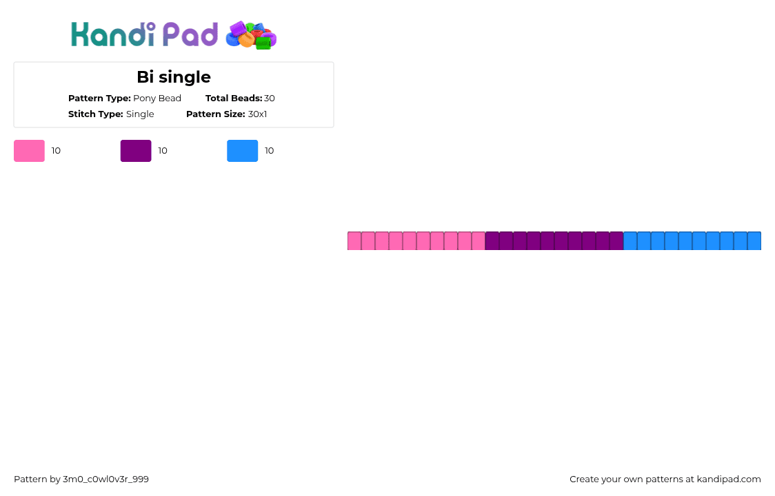 Bi single - Pony Bead Pattern by 3m0_0n4pawzzz on Kandi Pad - pink,light blue,bi,easy,singlet