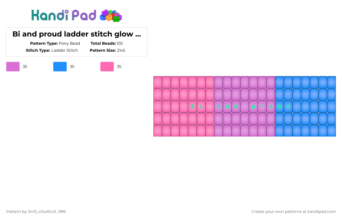 Bi and proud ladder stitch glow in the dark - Pony Bead Pattern by 3m0_0n4pawzzz on Kandi Pad - pink,light blue