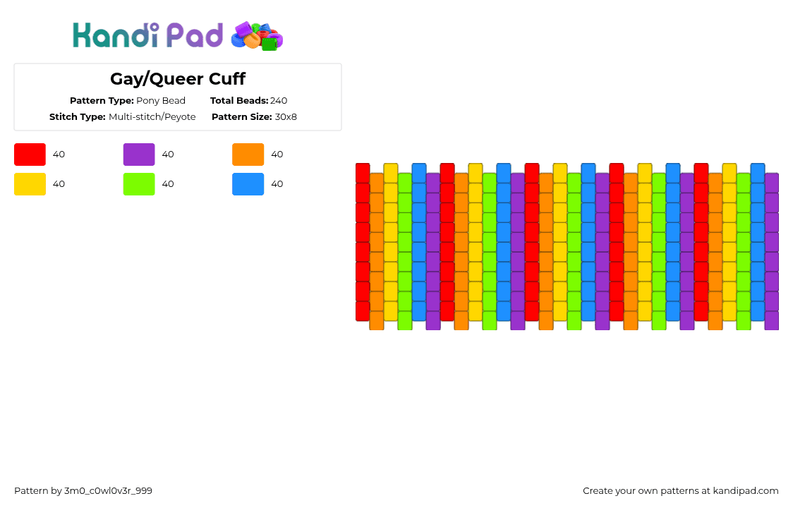 Gay/Queer Cuff - Pony Bead Pattern by 3m0_0n4pawzzz on Kandi Pad - purple,yellow,light blue,colorful,cuff,gayqueer,lgbtqia