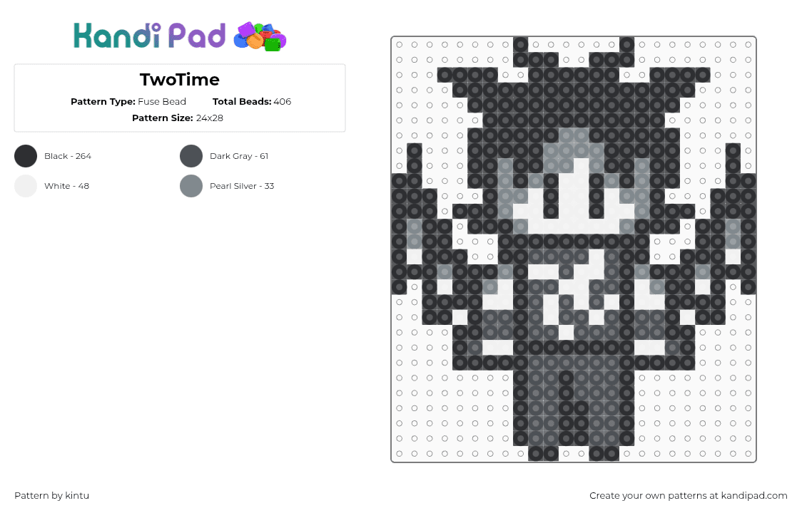 TwoTime - Fuse Bead Pattern by kintu on Kandi Pad - black,gray,white,forsaken,roblox