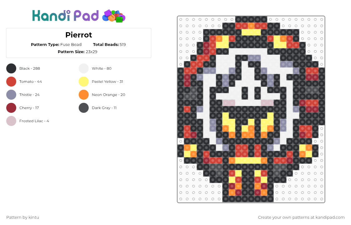 Pierrot - Fuse Bead Pattern by kintu on Kandi Pad - black,red,yellow,gray