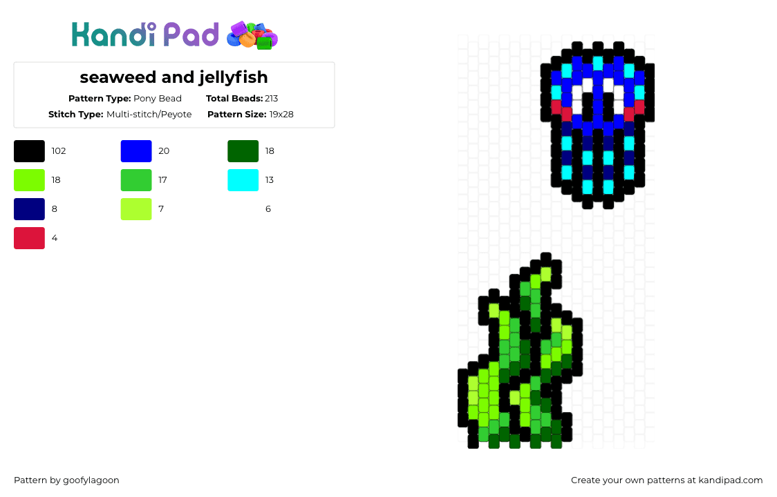 seaweed and jellyfish - Pony Bead Pattern by goofylagoon on Kandi Pad - black,green,purple