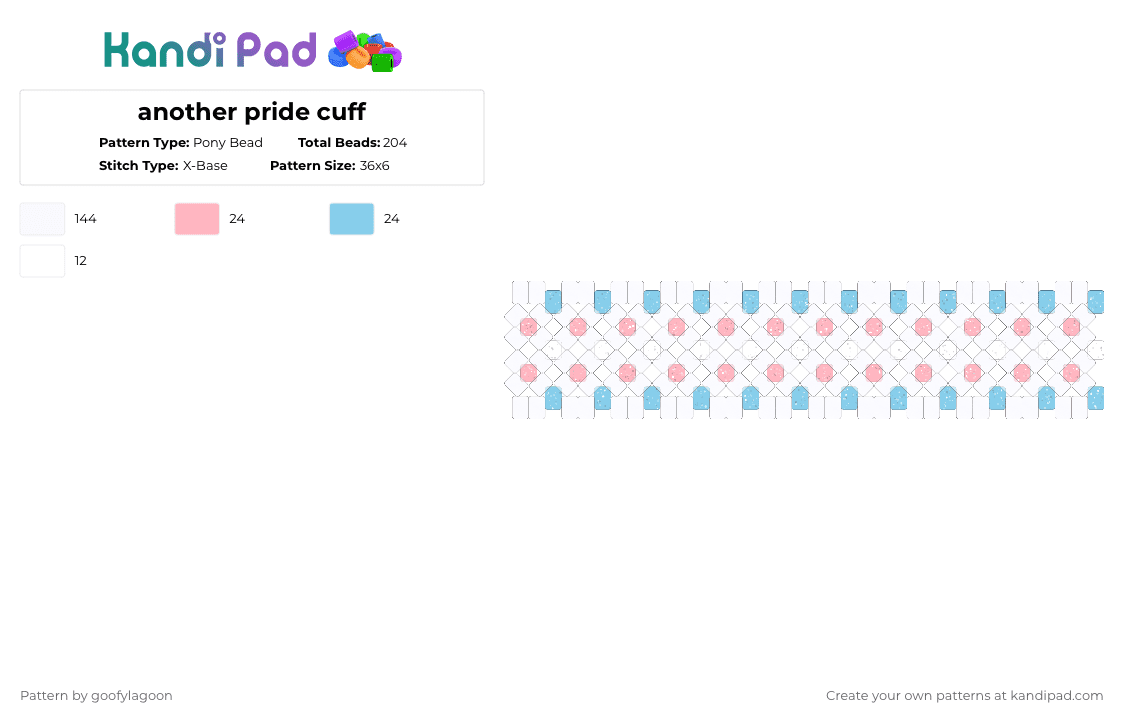 another pride cuff - Pony Bead Pattern by goofylagoon on Kandi Pad - white,pink,light blue,pride,transgender,trans flag