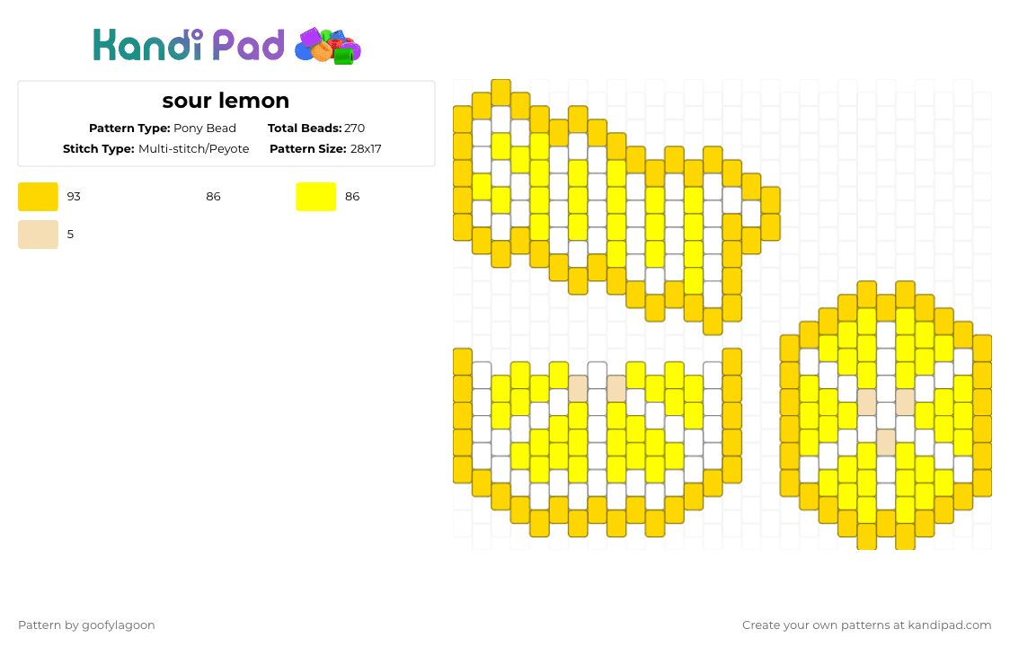 sour lemon - Pony Bead Pattern by goofylagoon on Kandi Pad - yellow,sour,lemon,flat