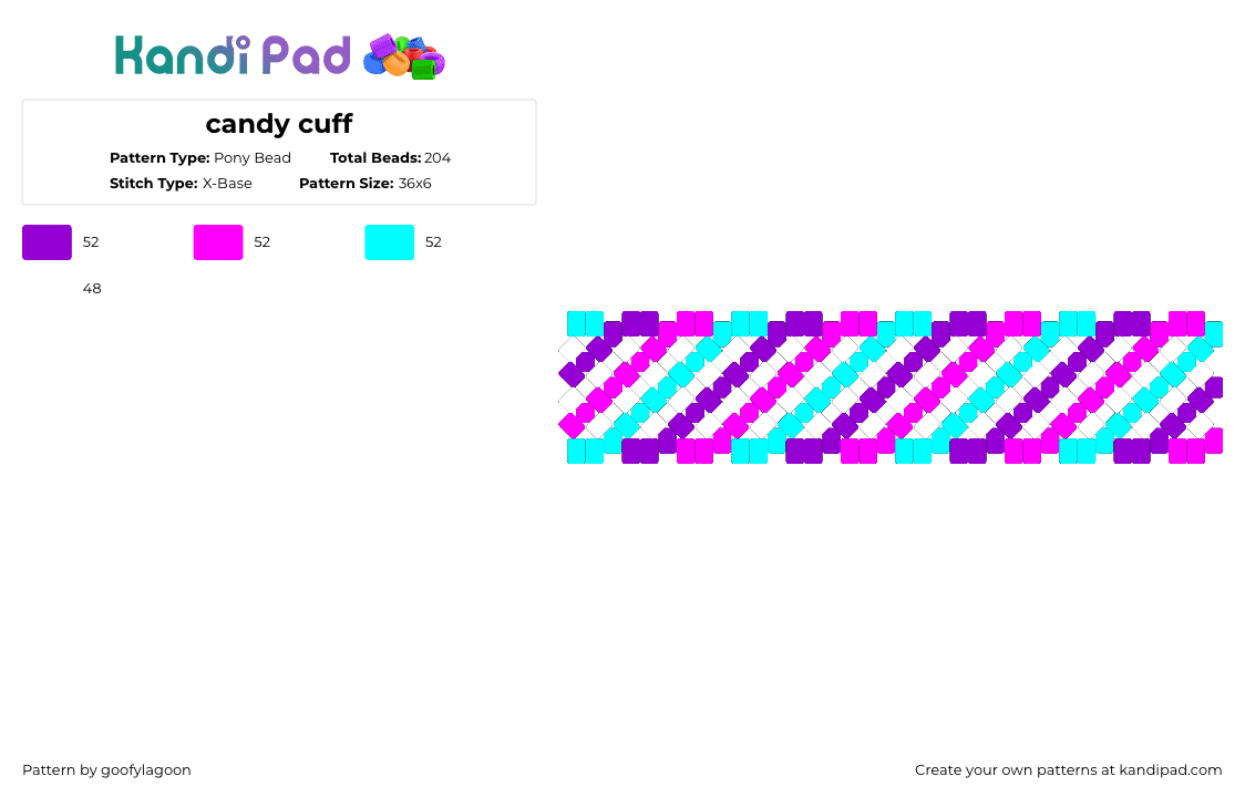 candy cuff - Pony Bead Pattern by goofylagoon on Kandi Pad - purple,pink,light blue,cyan