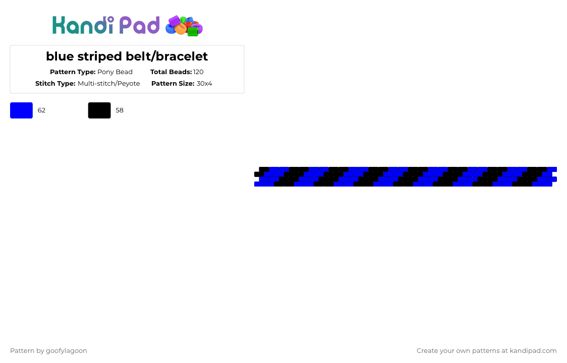 blue striped belt/bracelet - Pony Bead Pattern by goofylagoon on Kandi Pad - black,purple,emo,blue,stripes