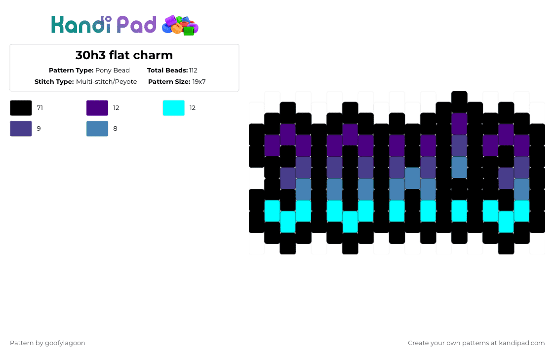 30h3 flat charm - Pony Bead Pattern by goofylagoon on Kandi Pad - black,purple,flat,charm,3oh3,3oh3 want