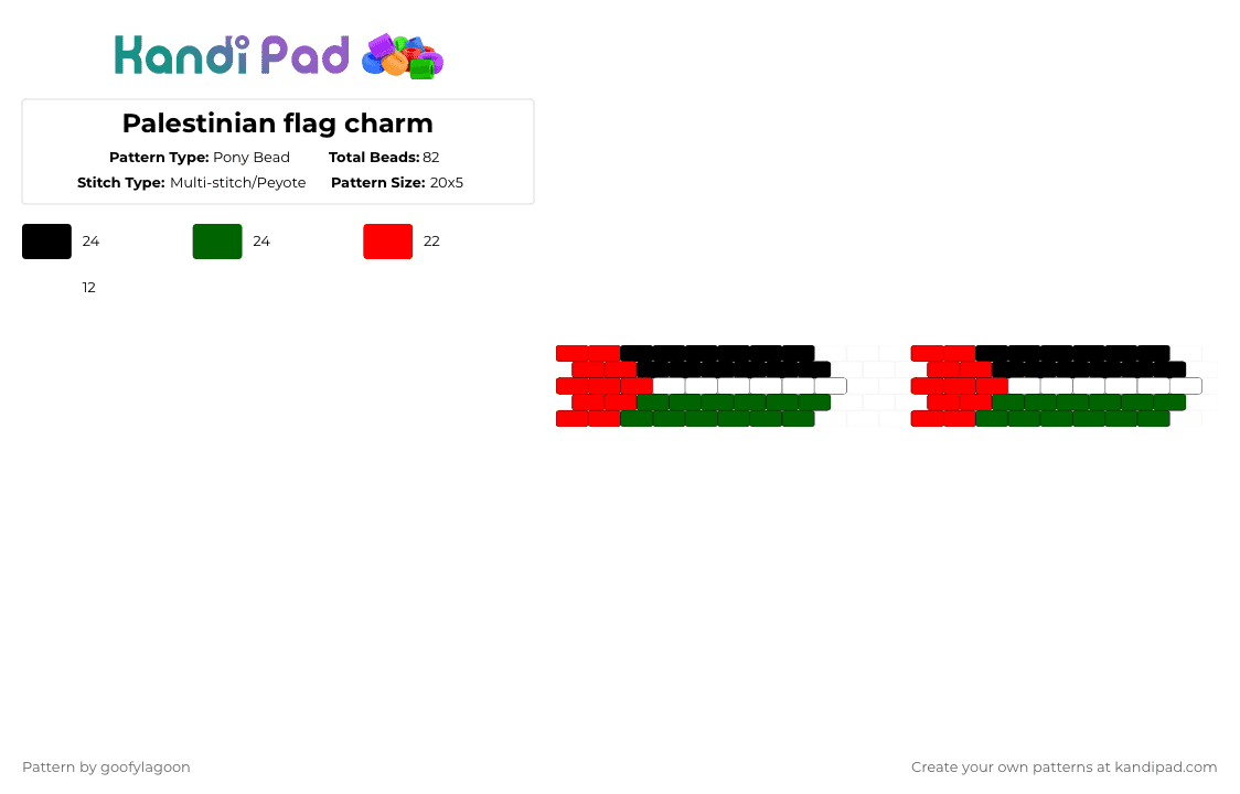 Palestinian flag charm - Pony Bead Pattern by goofylagoon on Kandi Pad - red,green,palestine,flag,charm