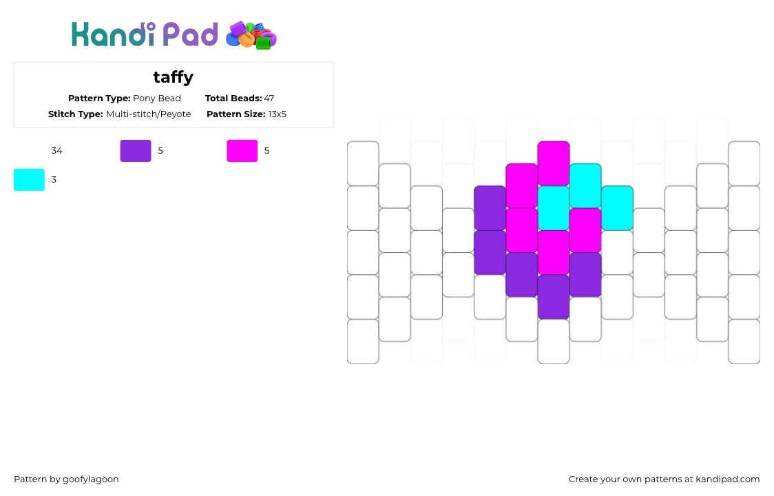 taffy - Pony Bead Pattern by goofylagoon on Kandi Pad - white,purple,pink,candy