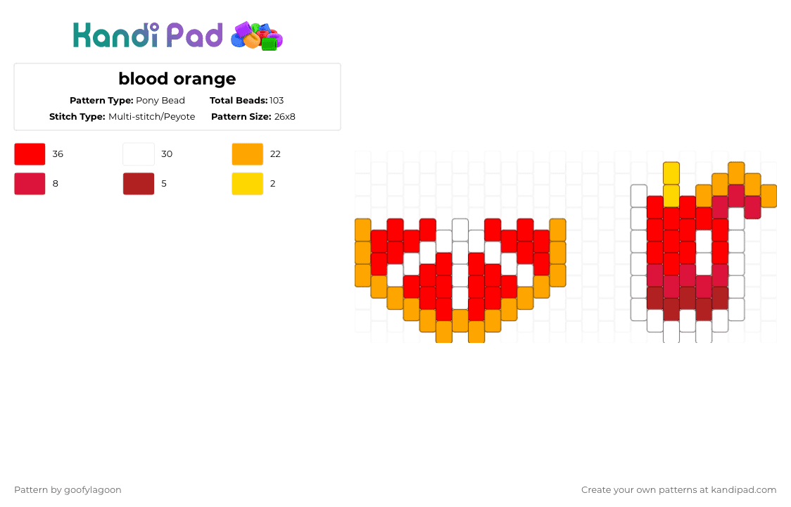 blood orange - Pony Bead Pattern by goofylagoon on Kandi Pad - red,fruit,blood orange,orange