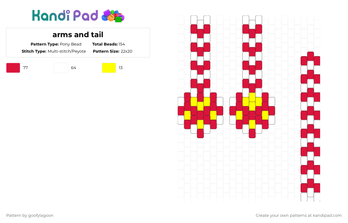 arms and tail - Pony Bead Pattern by goofylagoon on Kandi Pad - red,doll,popee the performer