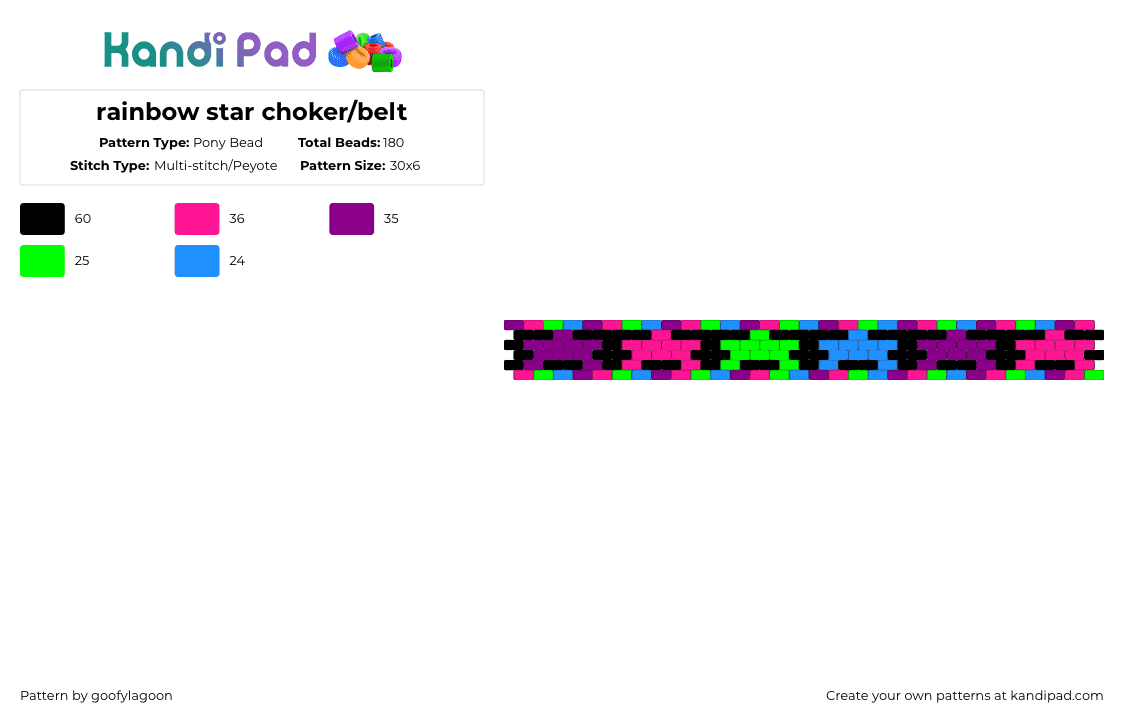 rainbow star choker/belt - Pony Bead Pattern by goofylagoon on Kandi Pad - pink,star,rainbow,belt