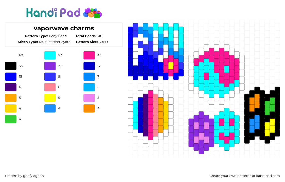 vaporwave charms - Pony Bead Pattern by goofylagoon on Kandi Pad - pink,light blue,purple,vaporwave,windows,fiji