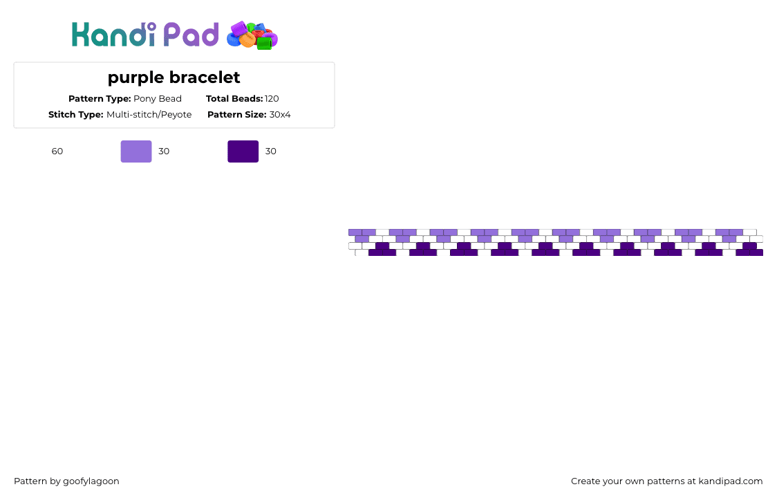purple bracelet - Pony Bead Pattern by goofylagoon on Kandi Pad - white,purple