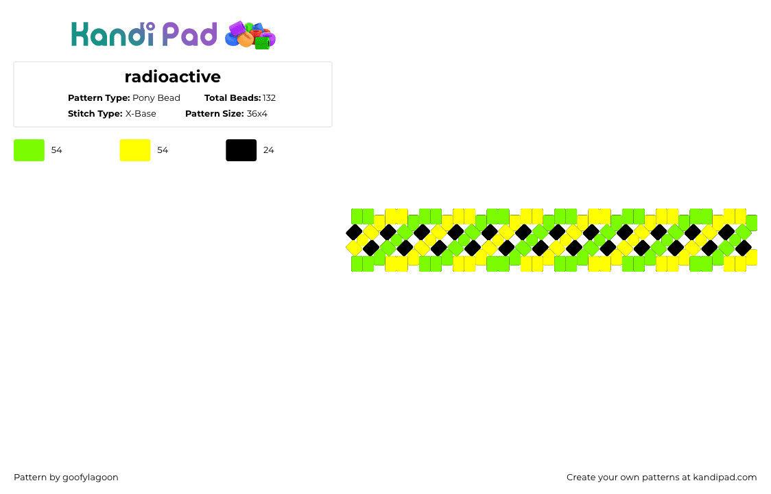 radioactive - Pony Bead Pattern by goofylagoon on Kandi Pad - green,yellow