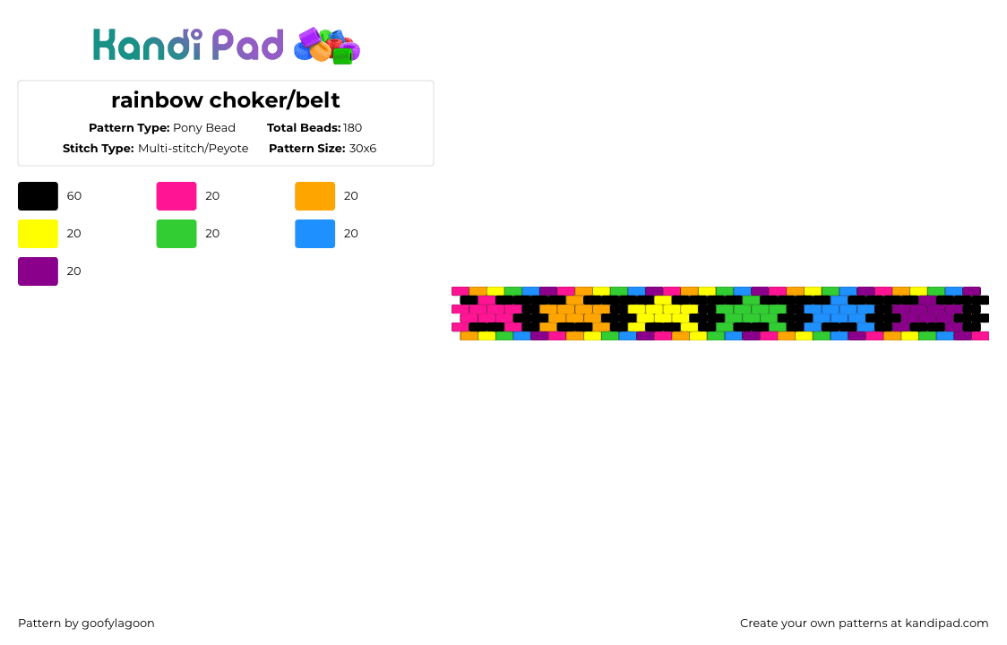 rainbow choker/belt - Pony Bead Pattern by goofylagoon on Kandi Pad - pink,stars,belt,rainbow