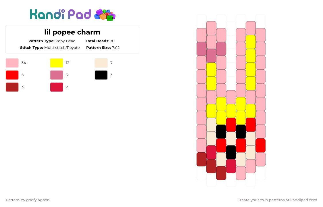 lil popee charm - Pony Bead Pattern by goofylagoon on Kandi Pad - pink,poppee the performer