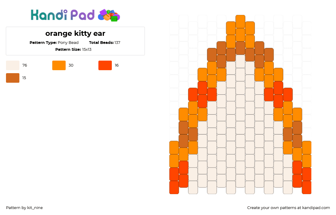 orange kitty ear - Pony Bead Pattern by kit_nine on Kandi Pad - orange,red