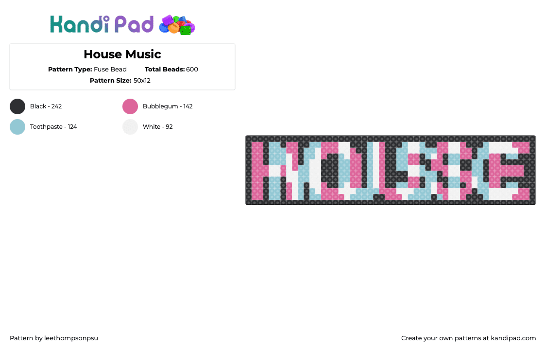 House Music - Fuse Bead Pattern by leethompsonpsu on Kandi Pad - pink,light blue