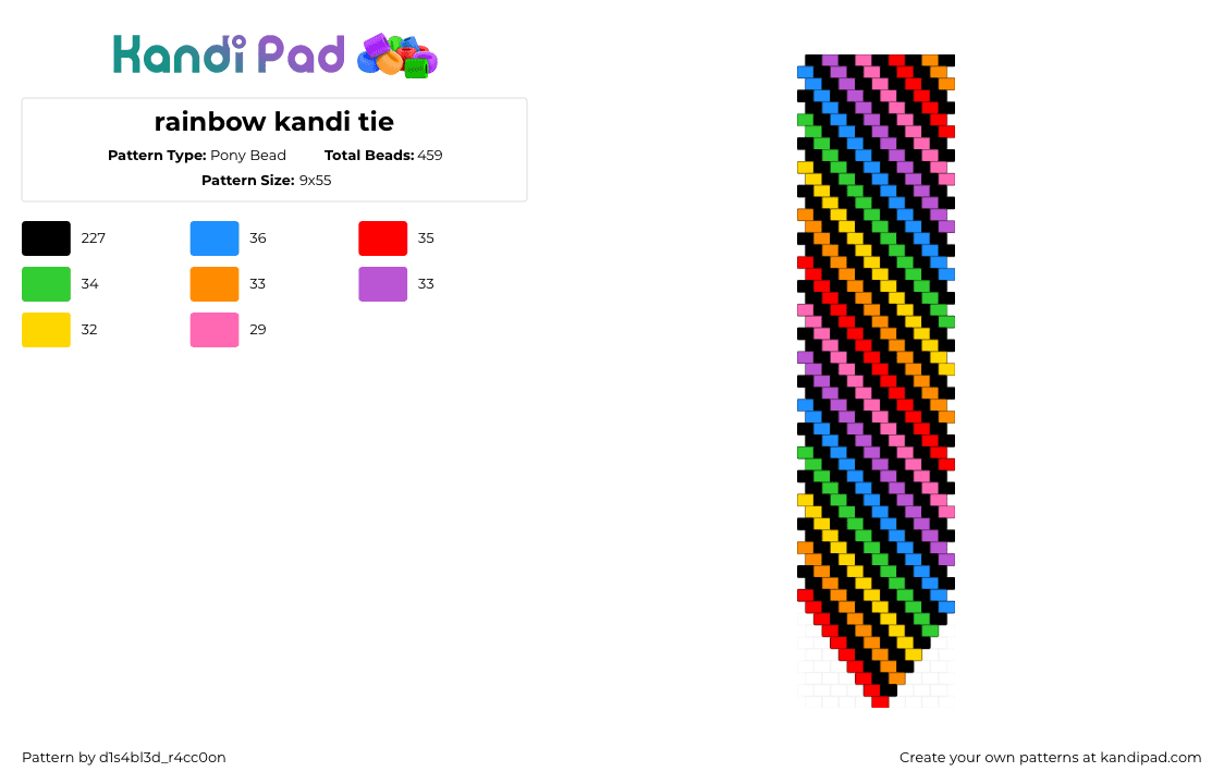 rainbow kandi tie - Pony Bead Pattern by d1s4bl3d_r4cc0on on Kandi Pad - black,light blue,pink
