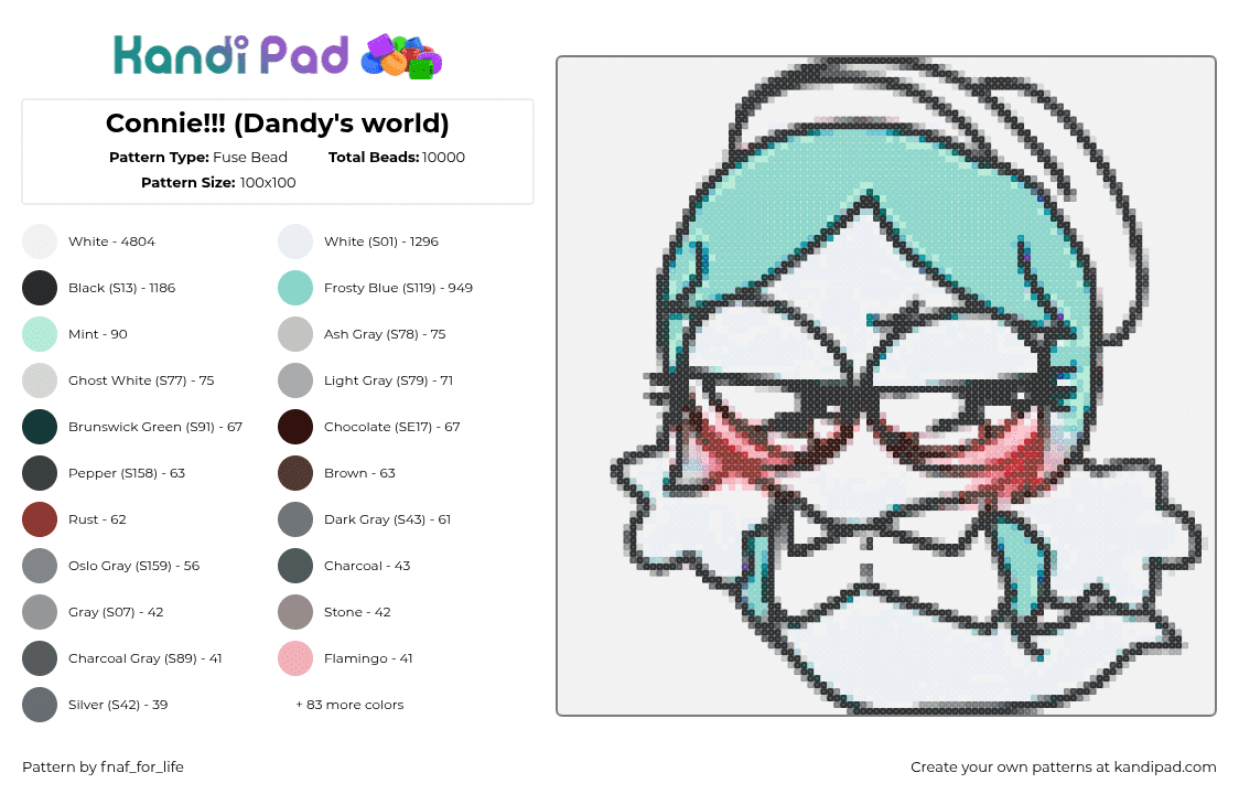 Connie!!! (Dandy\'s world) - Fuse Bead Pattern by fnaf_for_life on Kandi Pad - white,gray,light blue,connie,ghost,dandys world,video game