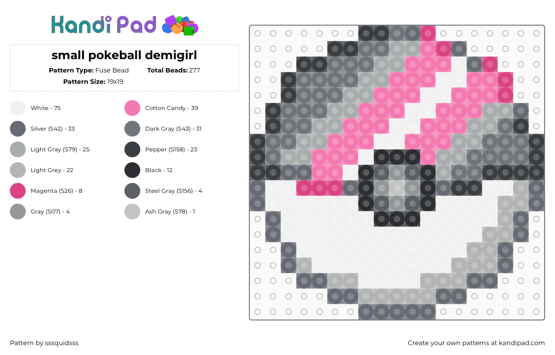 small pokeball demigirl - Fuse Bead Pattern by sssquidsss on Kandi Pad - gray