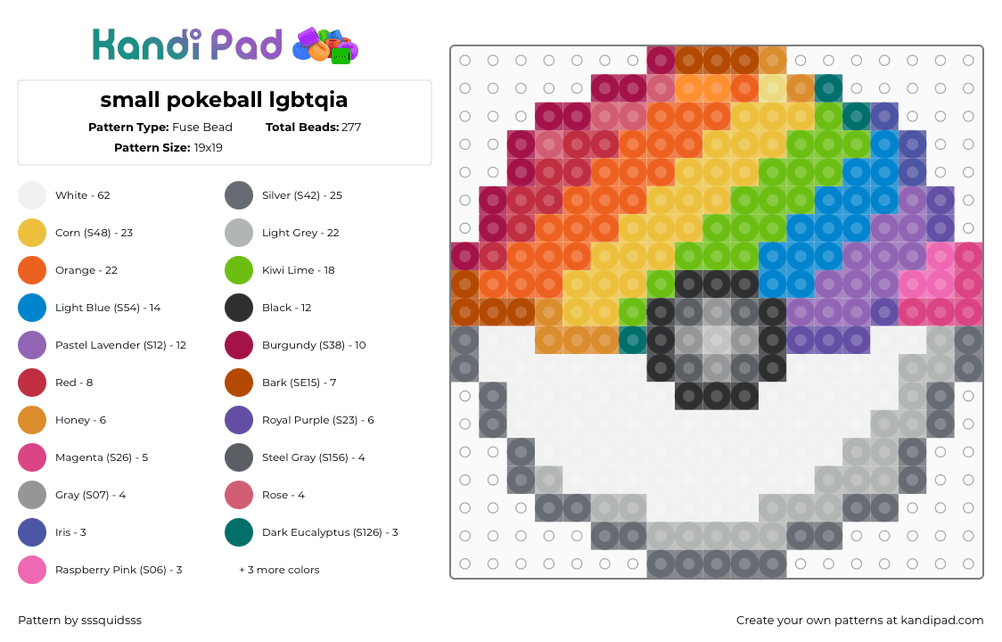 small pokeball lgbtqia - Fuse Bead Pattern by sssquidsss on Kandi Pad - red,gray,yellow,green,colorful