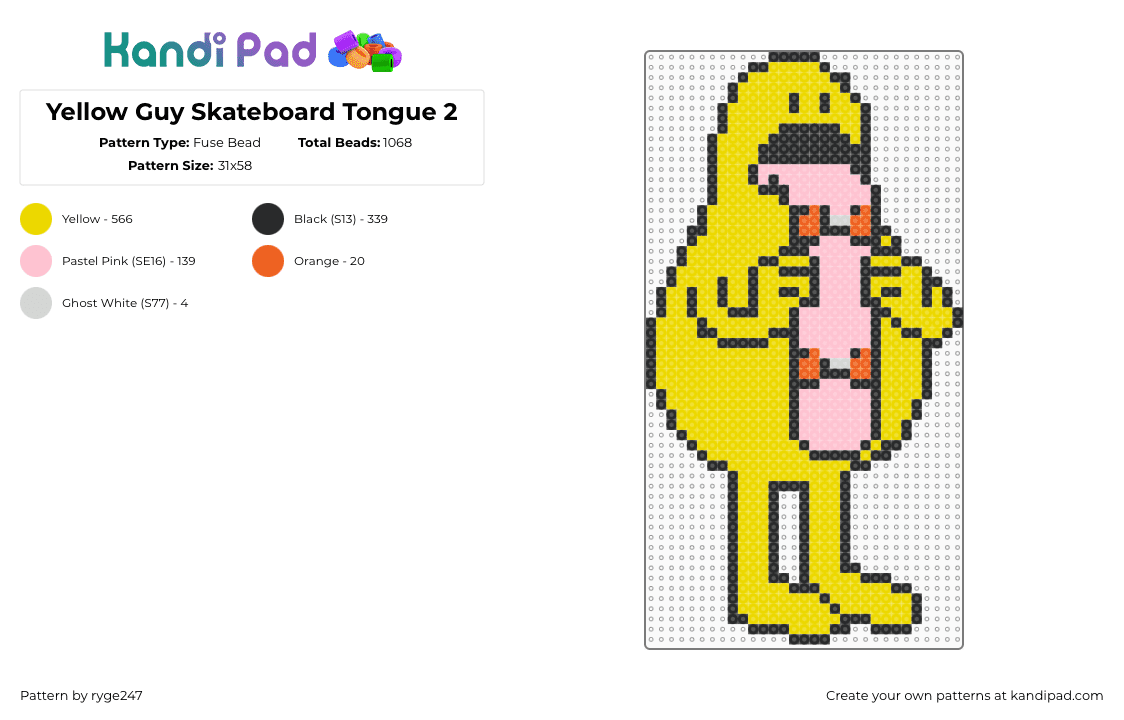 Yellow Guy Skateboard Tongue 2 - Fuse Bead Pattern by ryge247 on Kandi Pad - skateboard,character,tongue,yellow