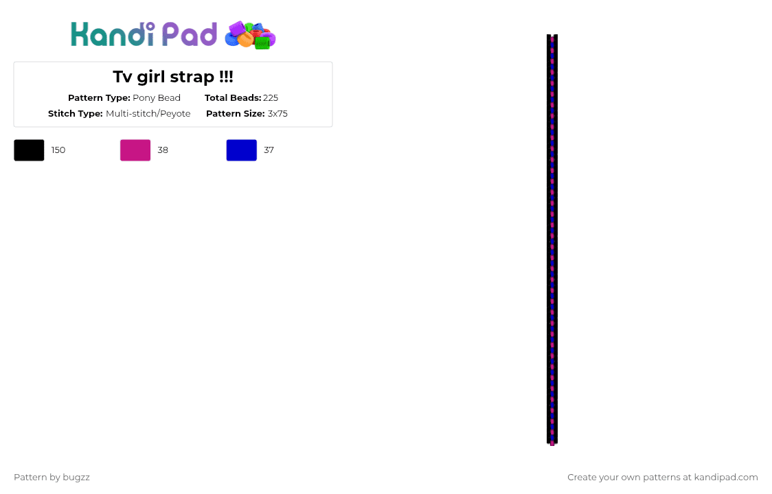 Tv girl strap !!! - Pony Bead Pattern by bugzz on Kandi Pad - black,pink,purple