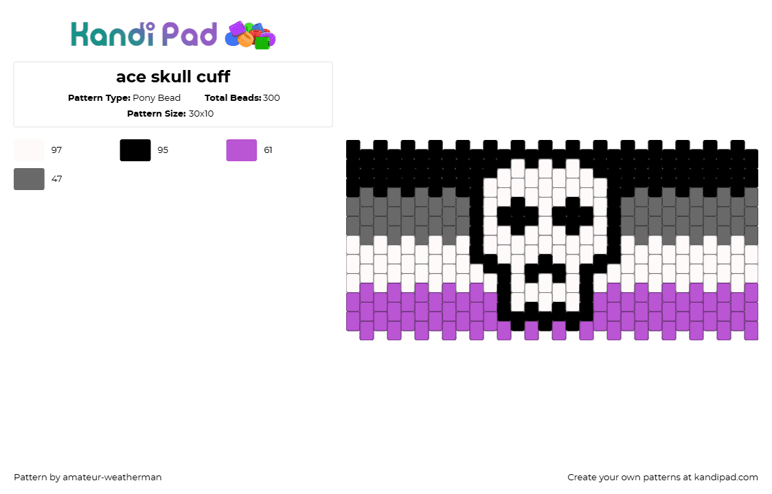 ace skull cuff - Pony Bead Pattern by amateur-weatherman on Kandi Pad - gray, pink