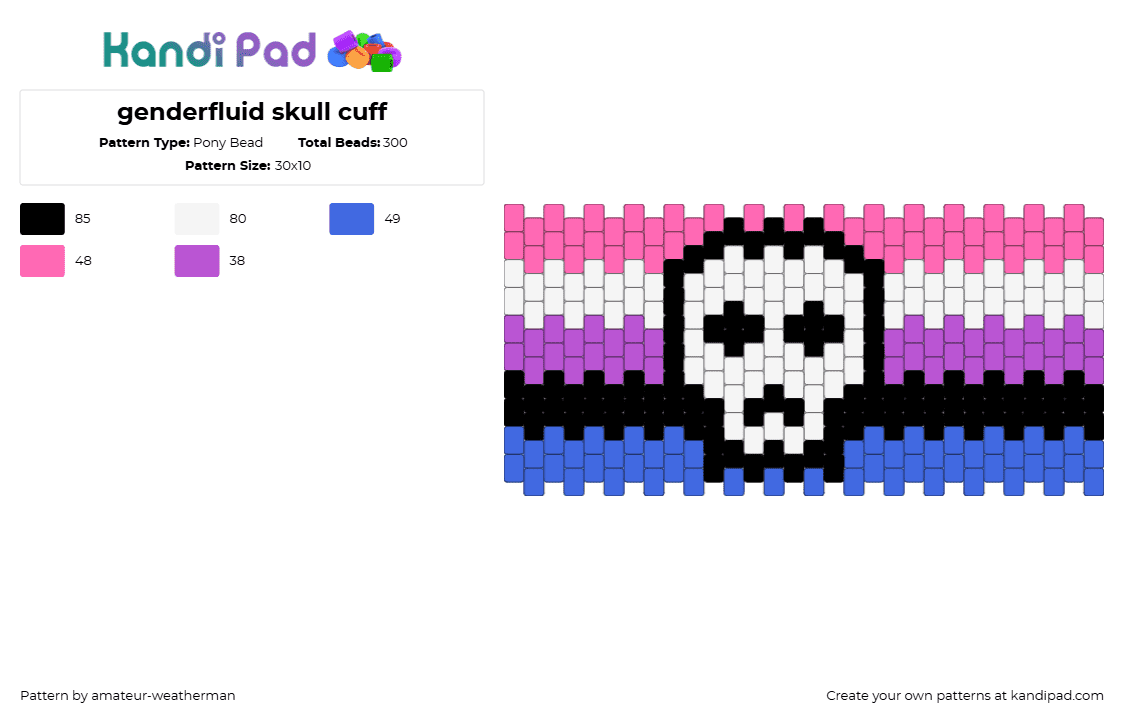 genderfluid skull cuff - Pony Bead Pattern by amateur-weatherman on Kandi Pad - blue,pink