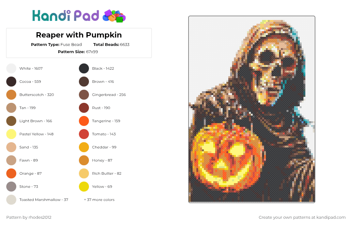 Reaper with Pumpkin - Fuse Bead Pattern by rhodes2012 on Kandi Pad - beige,orange,tan,brown,colorful