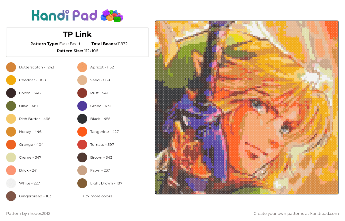 TP Link - Fuse Bead Pattern by rhodes2012 on Kandi Pad - orange,yellow,red,colorful
