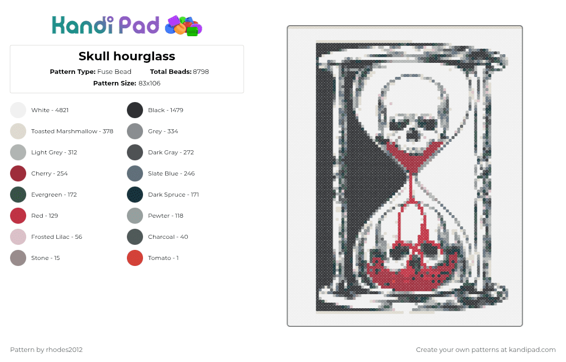 Skull hourglass - Fuse Bead Pattern by rhodes2012 on Kandi Pad - white,beige,gray