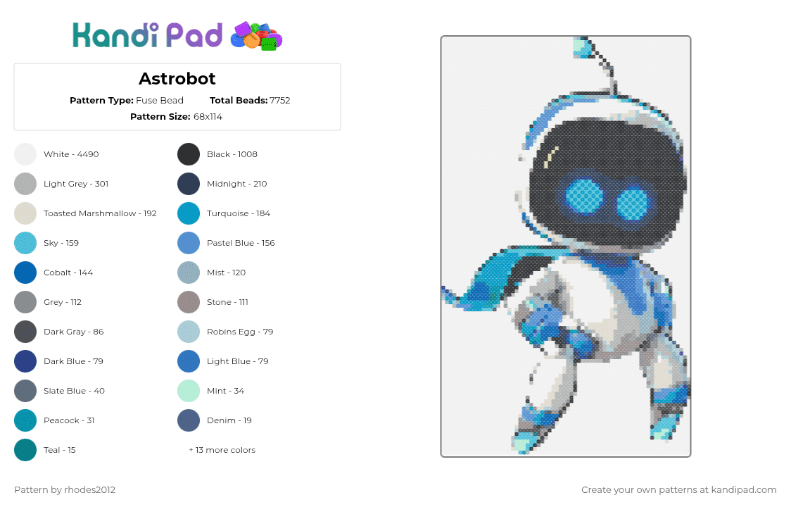 Astrobot - Fuse Bead Pattern by rhodes2012 on Kandi Pad - white,light blue,beige,blue,colorful