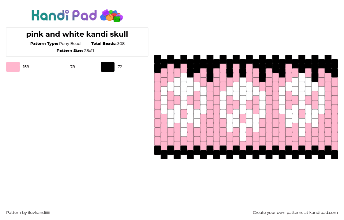 pink and white kandi skull - Pony Bead Pattern by iluvkandiiiii on Kandi Pad - pink, white