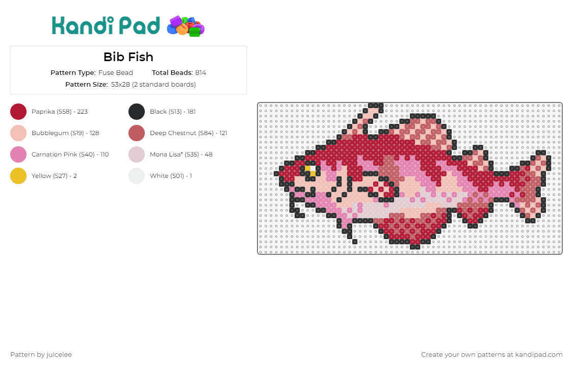 Bib Fish - Fuse Bead Pattern by juicelee on Kandi Pad - bib,fish,animal,aquatic,marine,sea,detailed,pink,red