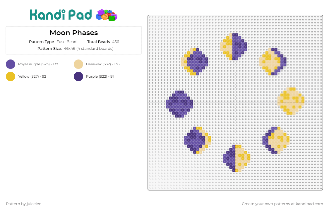 Moon Phases - Fuse Bead Pattern by juicelee on Kandi Pad - moon,night,celestial,phases,astronomy,sky,space,décor,purple,yellow