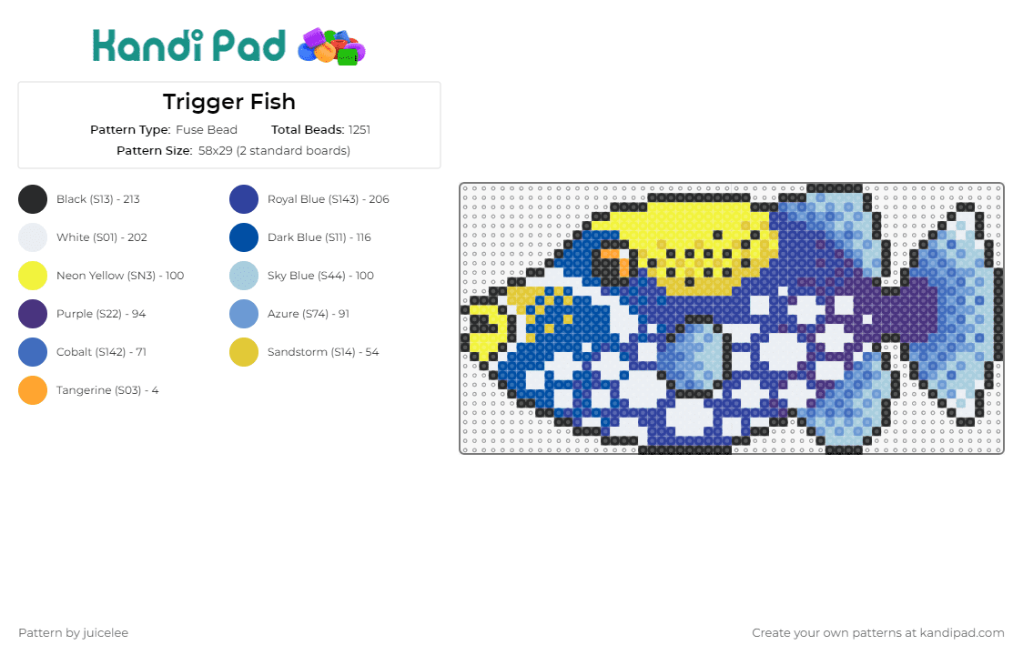 Trigger Fish - Fuse Bead Pattern by juicelee on Kandi Pad - trigger fish,animal,charming,eye-catching,delightful,representation,marine,patterned,blue