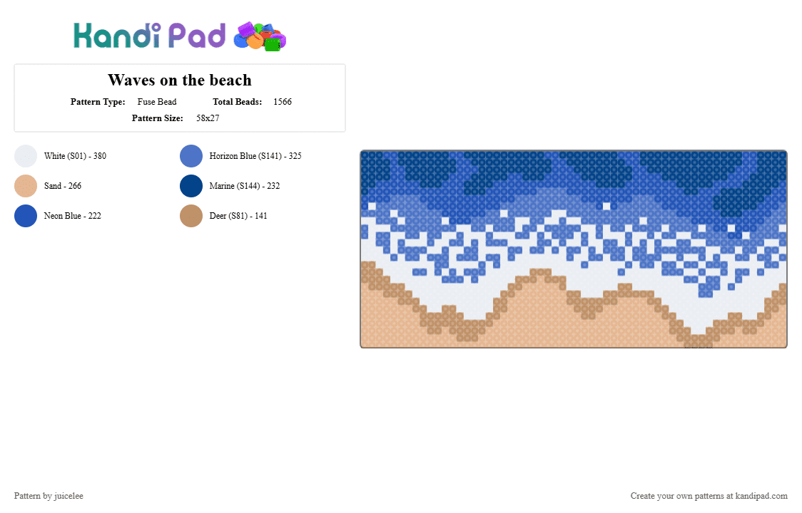 Waves on the beach - Fuse Bead Pattern by juicelee on Kandi Pad - beach, blue, ocean, sand, water, wave, waves