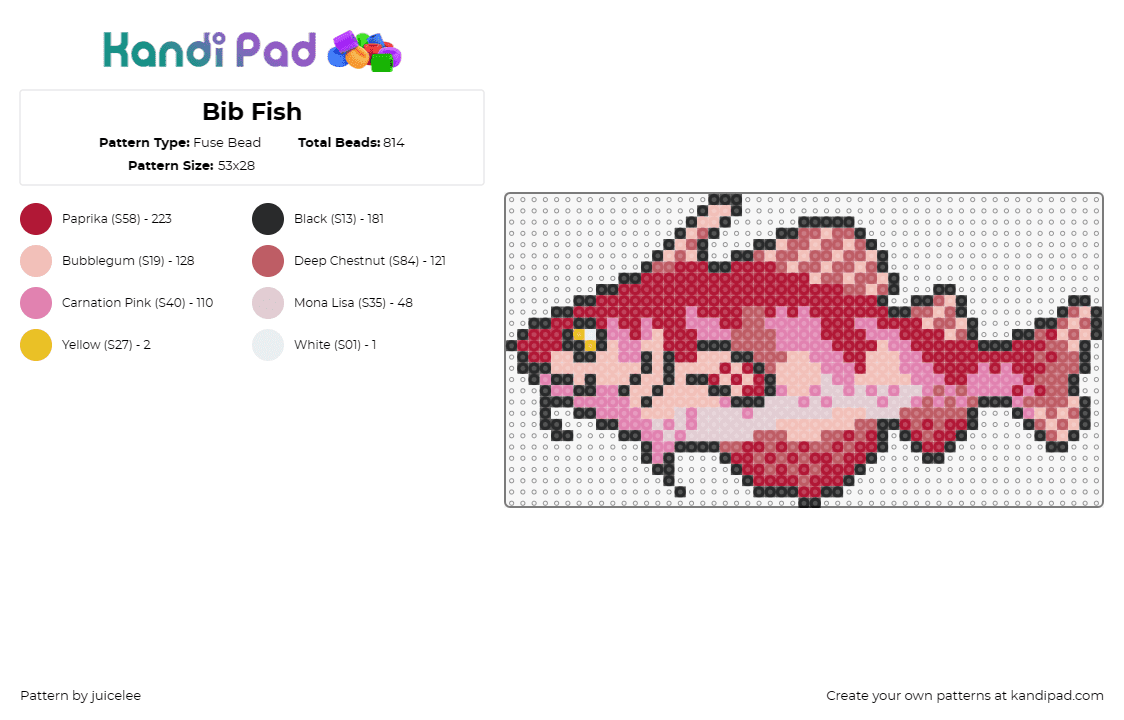 Bib Fish - Fuse Bead Pattern by juicelee on Kandi Pad - bib,fish,animal,aquatic,marine,sea,detailed,pink,red