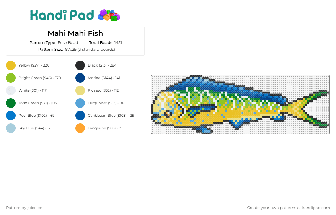 Mahi Mahi Fish - Fuse Bead Pattern by juicelee on Kandi Pad - mahi mahi,fish,animal,marine,tropical,aquatic,oceanic,gradient,yellow