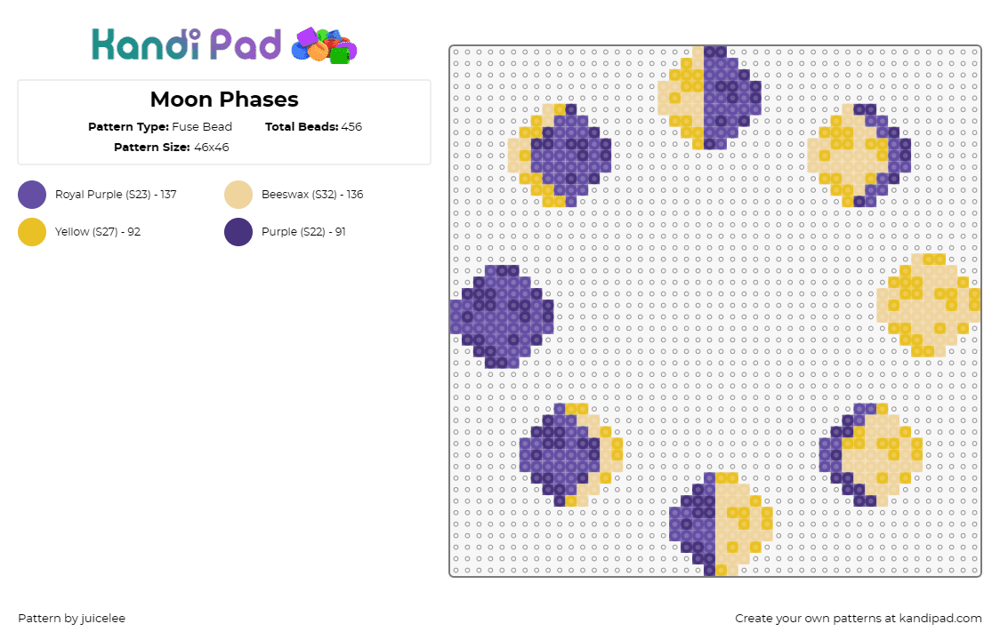 Moon Phases - Fuse Bead Pattern by juicelee on Kandi Pad - moon,night,celestial,phases,astronomy,sky,space,décor,purple,yellow