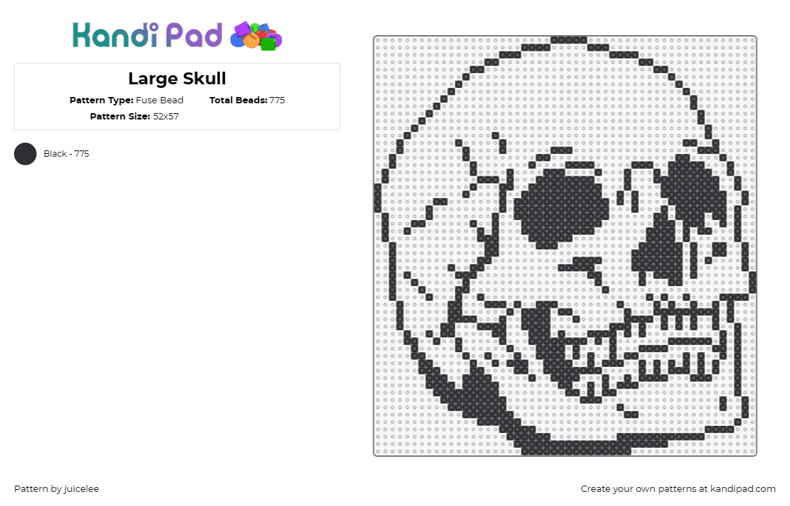 Large Skull - Fuse Bead Pattern by juicelee on Kandi Pad - skull,outline,halloween,eerie,spooky,stylish,celebration,black