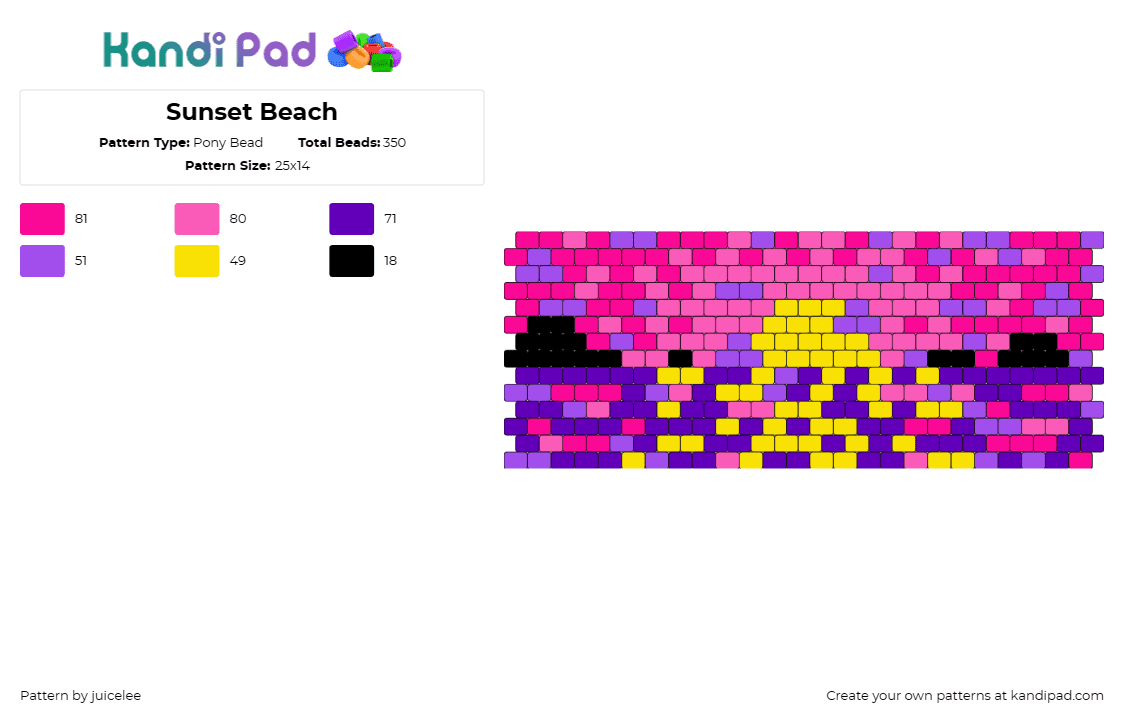 Sunset Beach - Pony Bead Pattern by juicelee on Kandi Pad - sunset,beach,sun,water,cuff,evening sky,picturesque,tranquil,peacefulness,pink,p