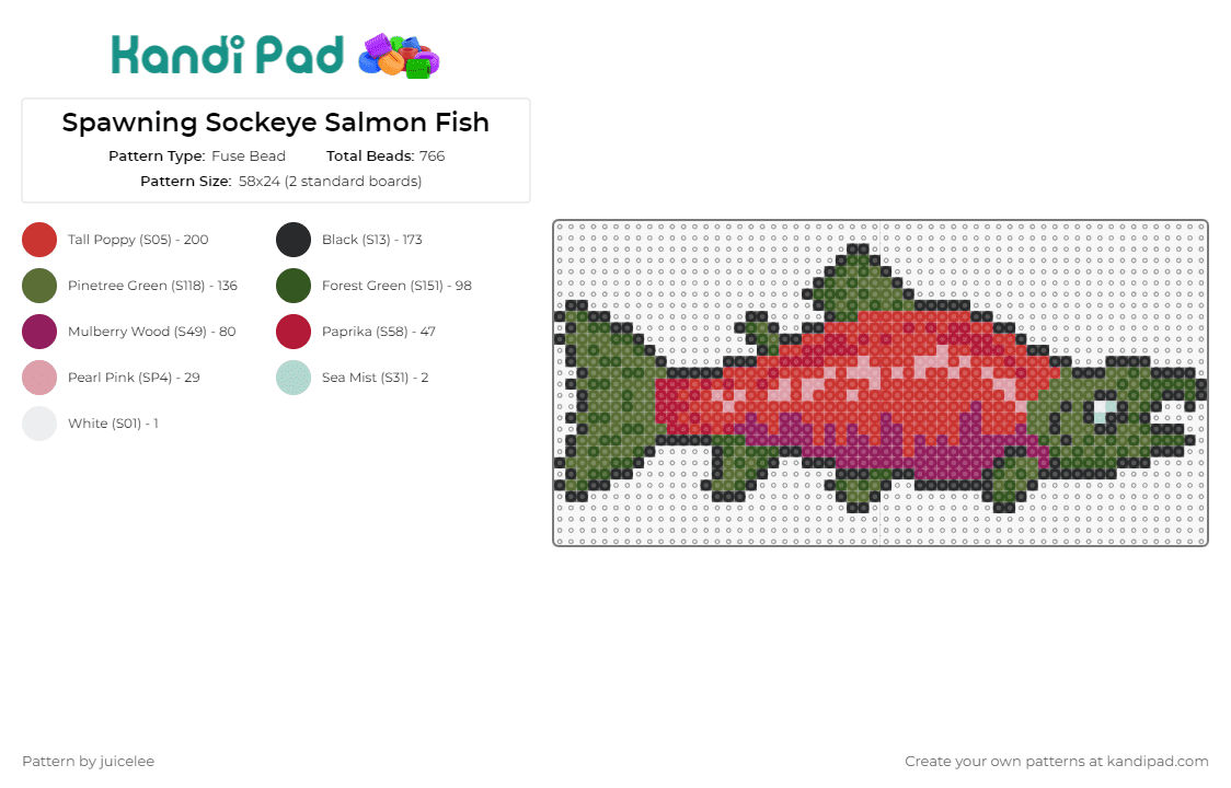 Spawning Sockeye Salmon Fish Fuse Bead Pattern - Kandi Pad  Kandi  Patterns, Fuse Bead Patterns, Pony Bead Patterns, AI-Driven Designs