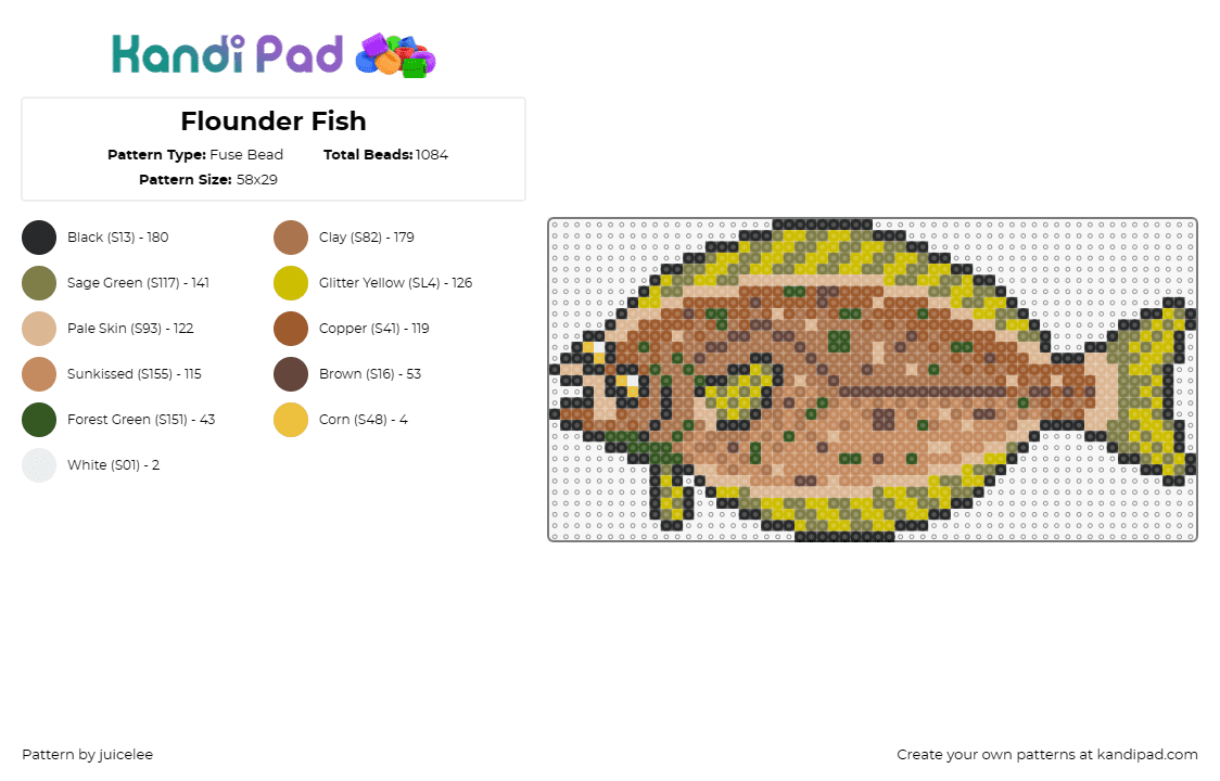 Flounder Fish - Fuse Bead Pattern by juicelee on Kandi Pad - flounder,fish,animal,cute,ocean,brown