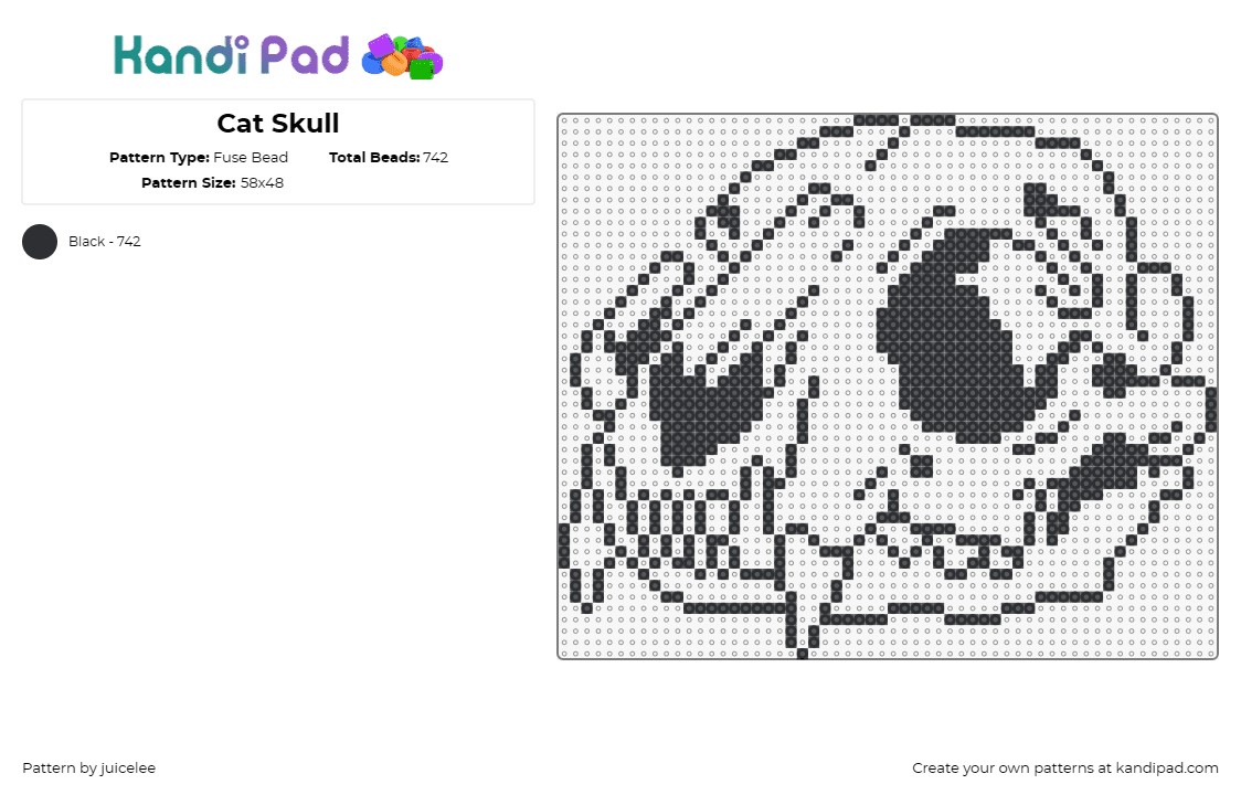 Cat Skull - Fuse Bead Pattern by juicelee on Kandi Pad - cat,animal,skull,outline,monochromatic,classic,timeless,mystique,stark,black