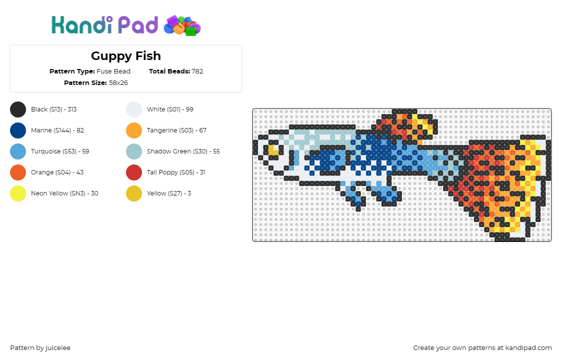 Guppy Fish - Fuse Bead Pattern by juicelee on Kandi Pad - guppy,fish,animal,aquatic,ocean,vibrant,lively,gradient,marine,blue,orange